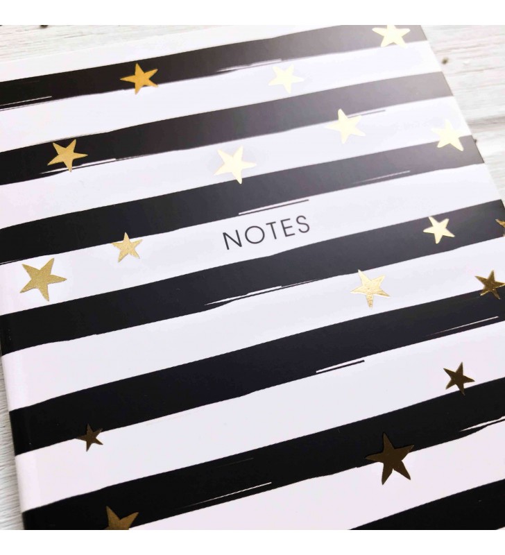 Мини-скетчбук "Notes" черно-белый со звездами