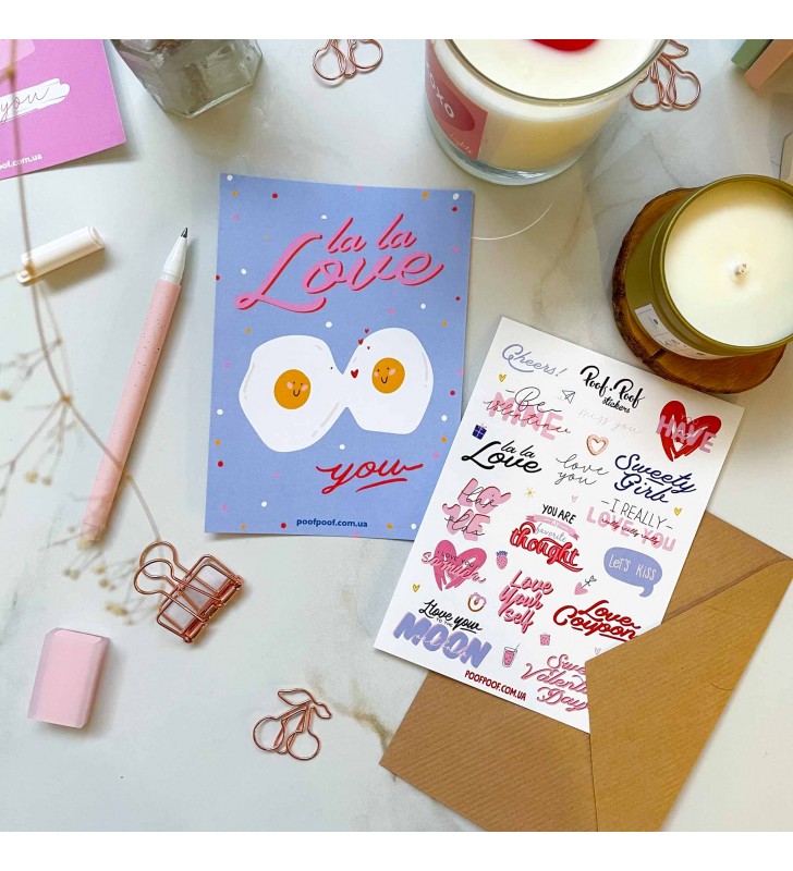 Набор открытка + лист наклеек "Only love" lala love